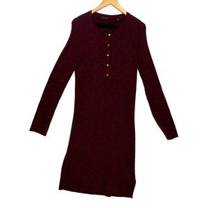 ATM Buttoned Long Sleeve Midi Dress Maroon - Large NWOT